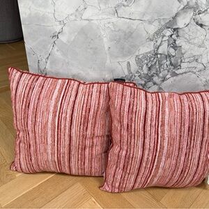 Pair of Tahari Home Red and Pink Striped Throw Pillows